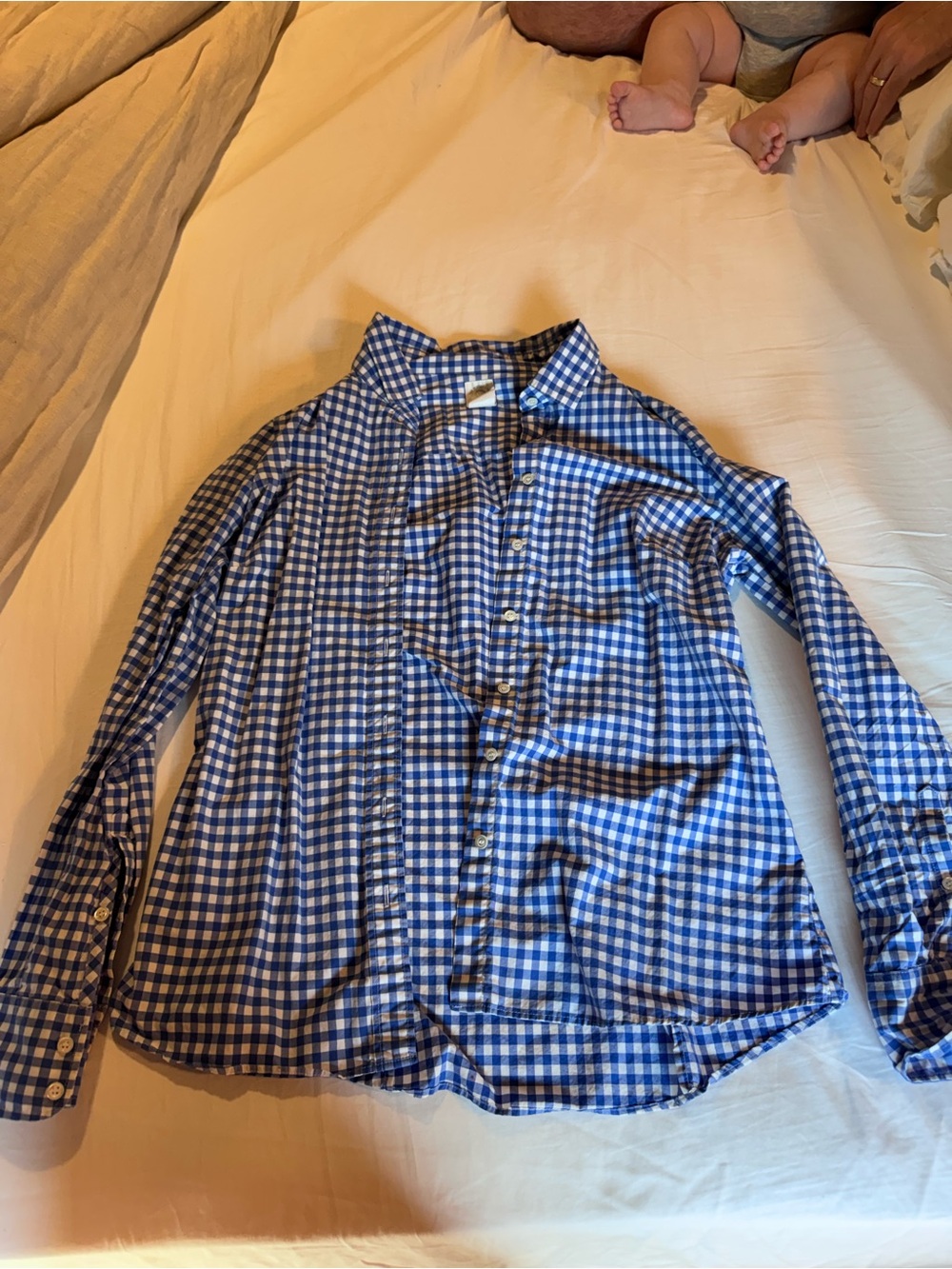 J. Crew Women's Blue and White Gingham Button-Down Shirt